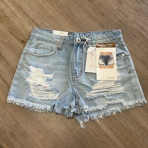 Women's Light Blue Distressed Denim Shorts